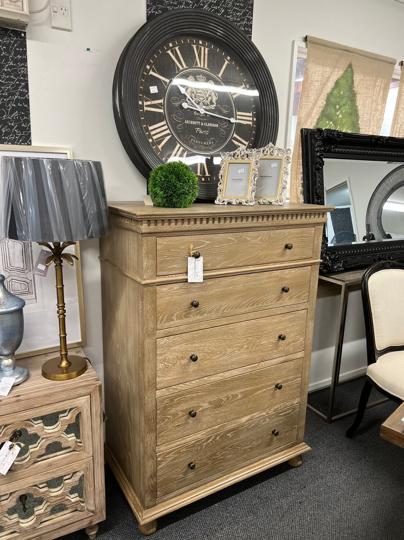 Maison French country Oak 5 Drawers Tall Boy/Burnt OAK