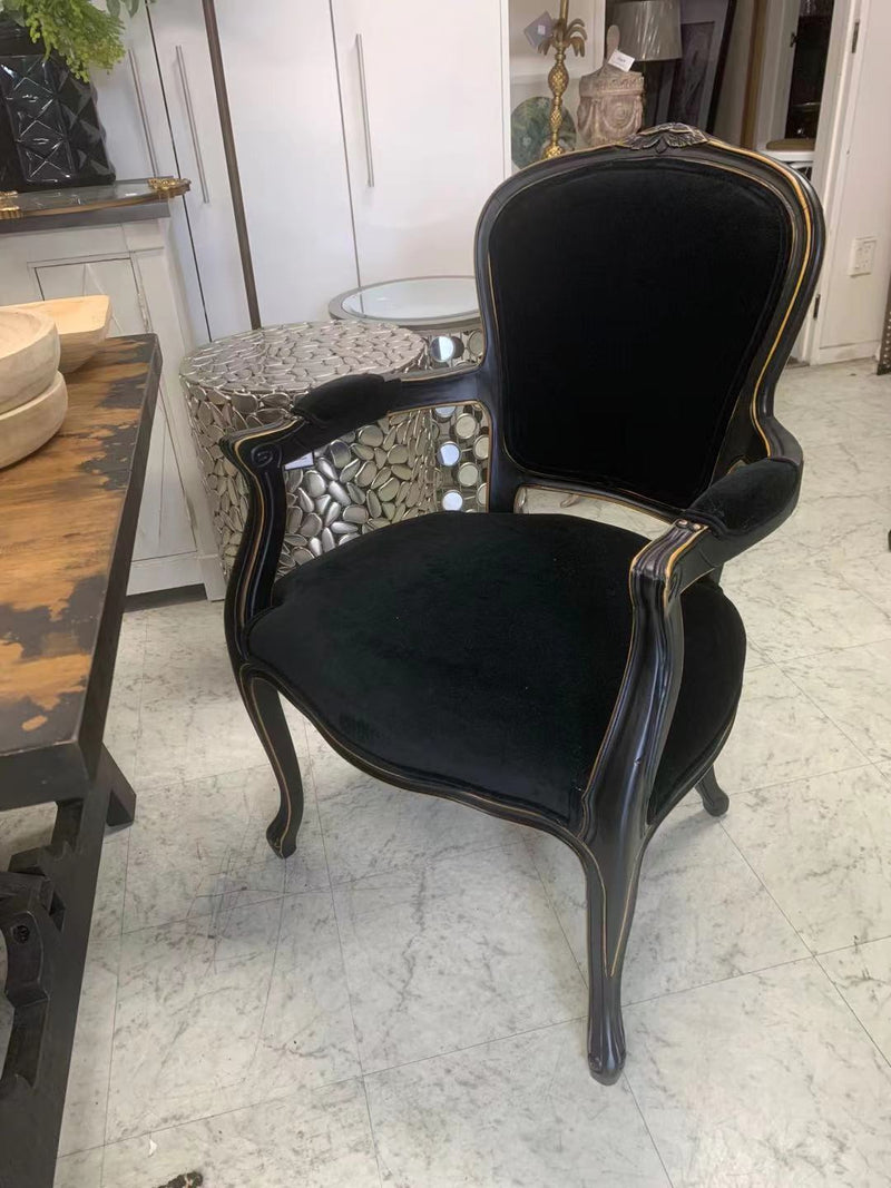 Vintage French Armchair-Black/Black Velvet