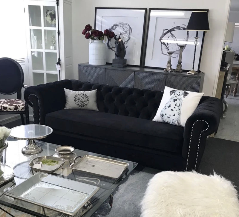 Chesterfield Sofa Black Velvet-2 Seater