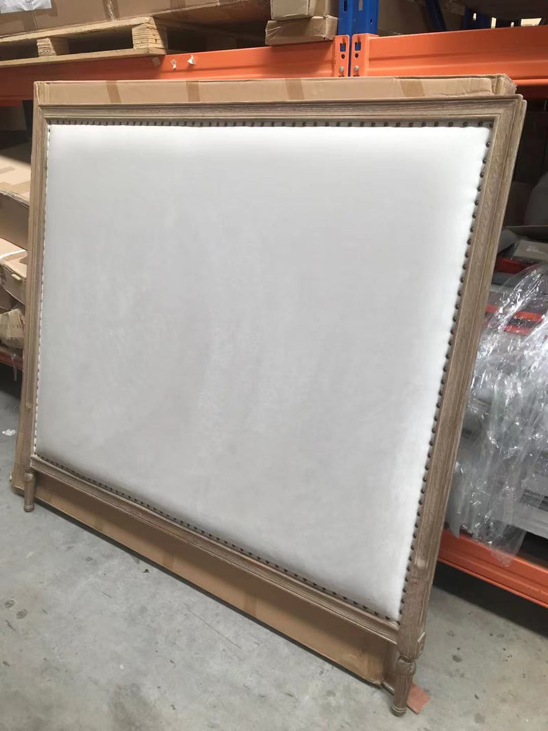 King/ Maison French Country Oak Headboard 150Cm H/ Latte Velvet