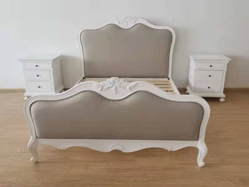 French Country Upholstered Superking Size Bed+ 2 Bedside Table