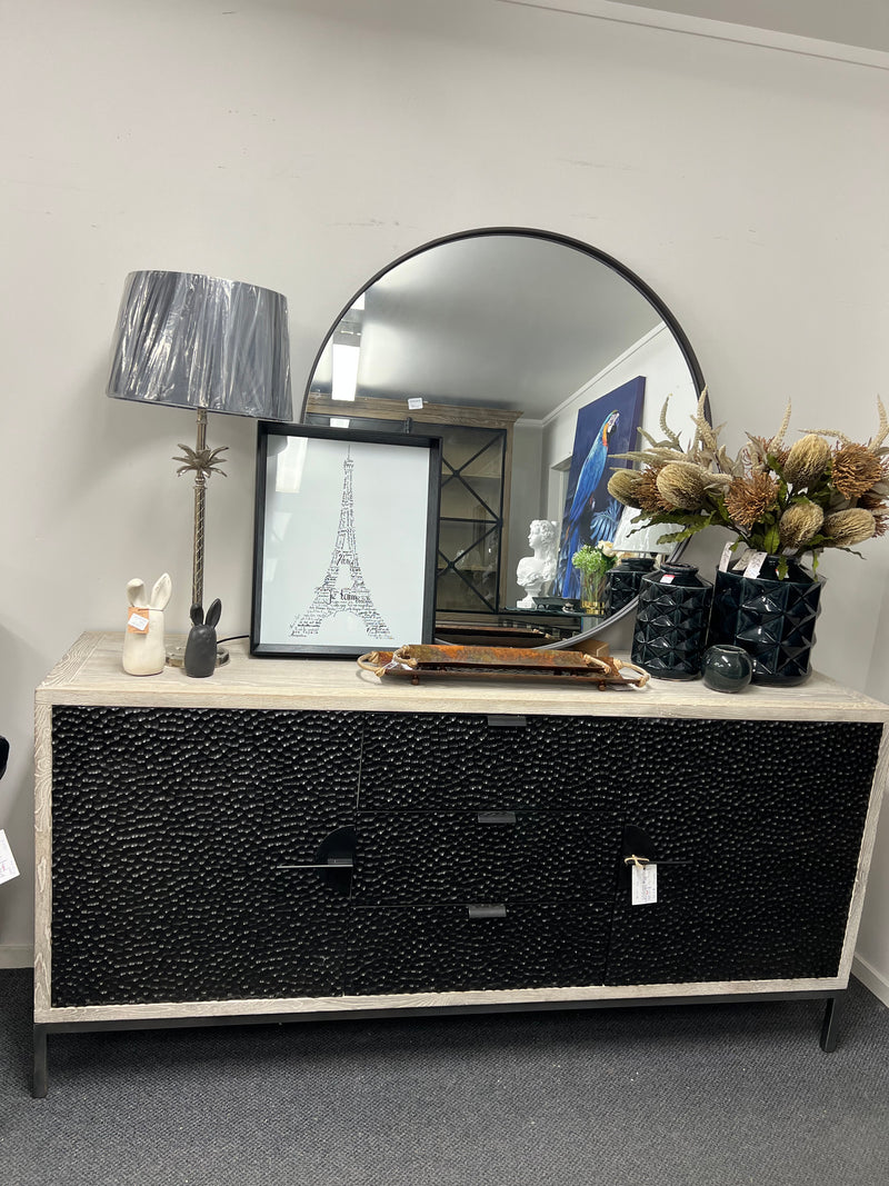 Maxine Chip Carved OAK/ Iron Black Sideboard