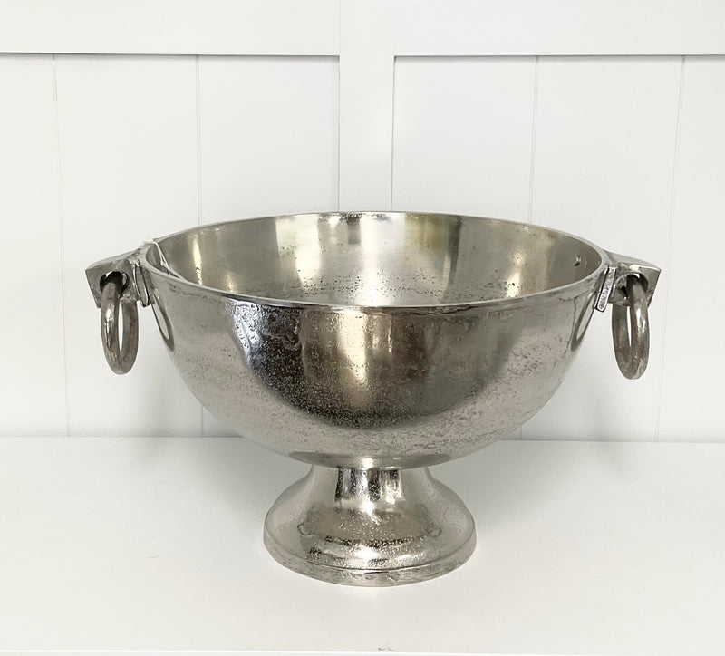 Aluminium Silver Round Bowl With Base & Ear Handles/ Small