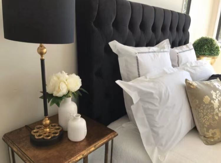 Superking/ Buttoned 150cm H Headboard Black Velvet