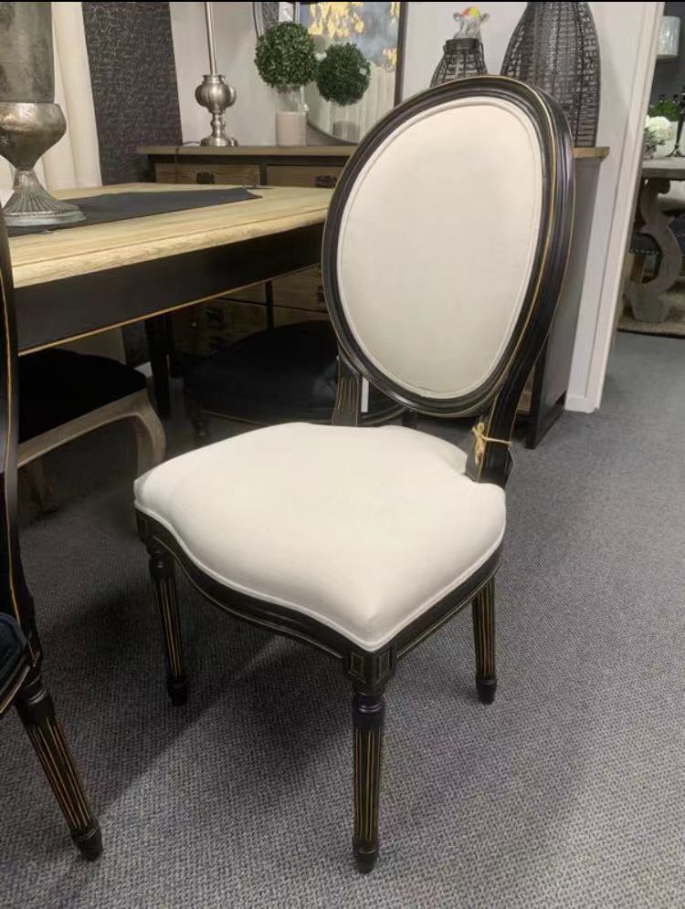 French Country Aubergine White Linen Dining Chair