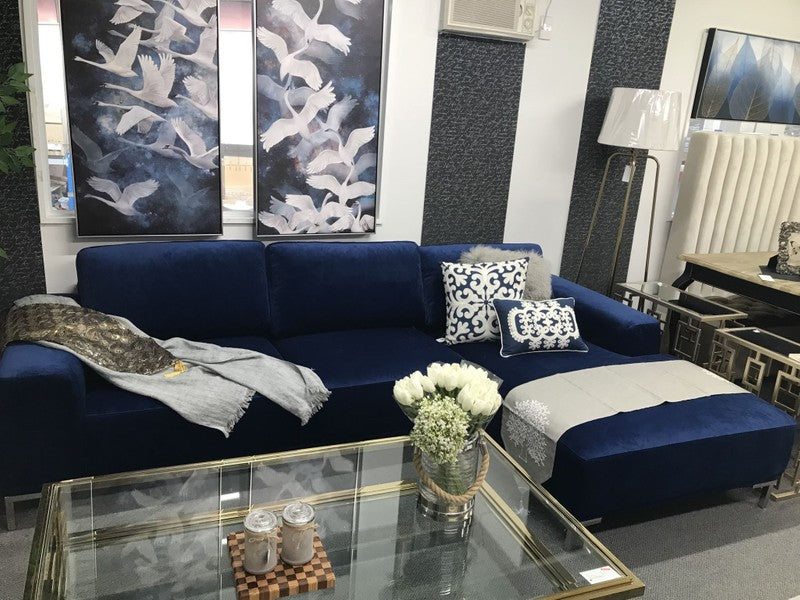 Colombo L Shape Sofa in Navy velvet