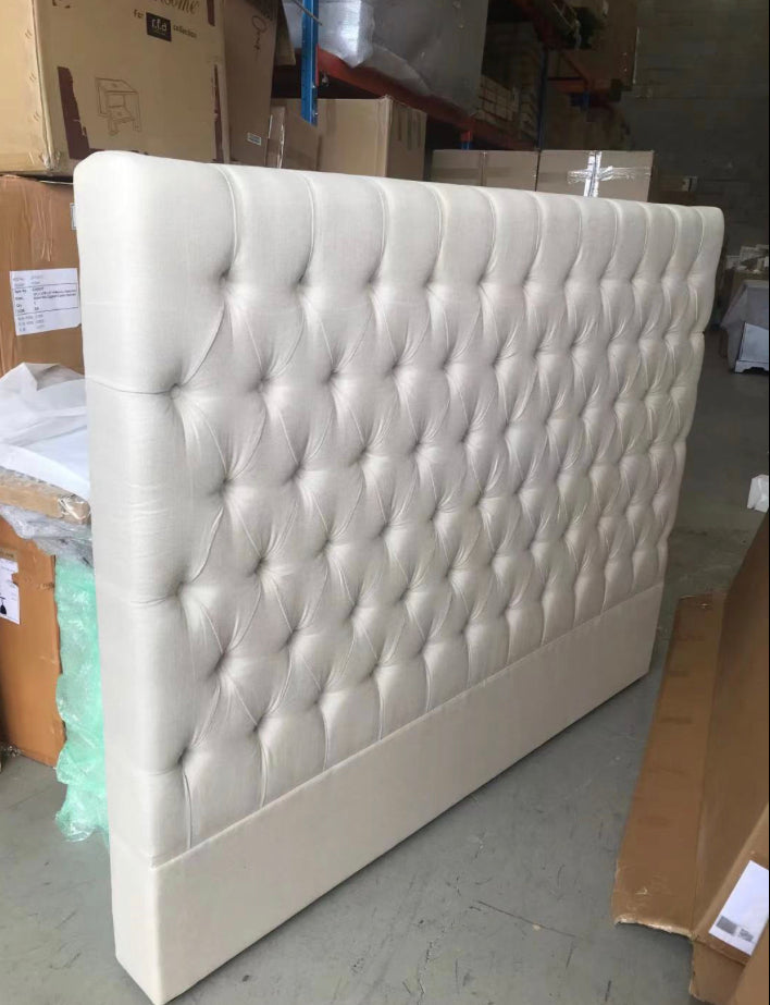 California King / Buttoned 150cm High Beige Linen Headboard