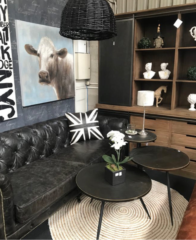 Last One ! Top Grain Leather Chesterfield 2 Seater Sofa- Black