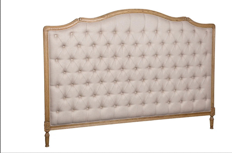 King/ French Villa Headboard Beige Linen/OAK