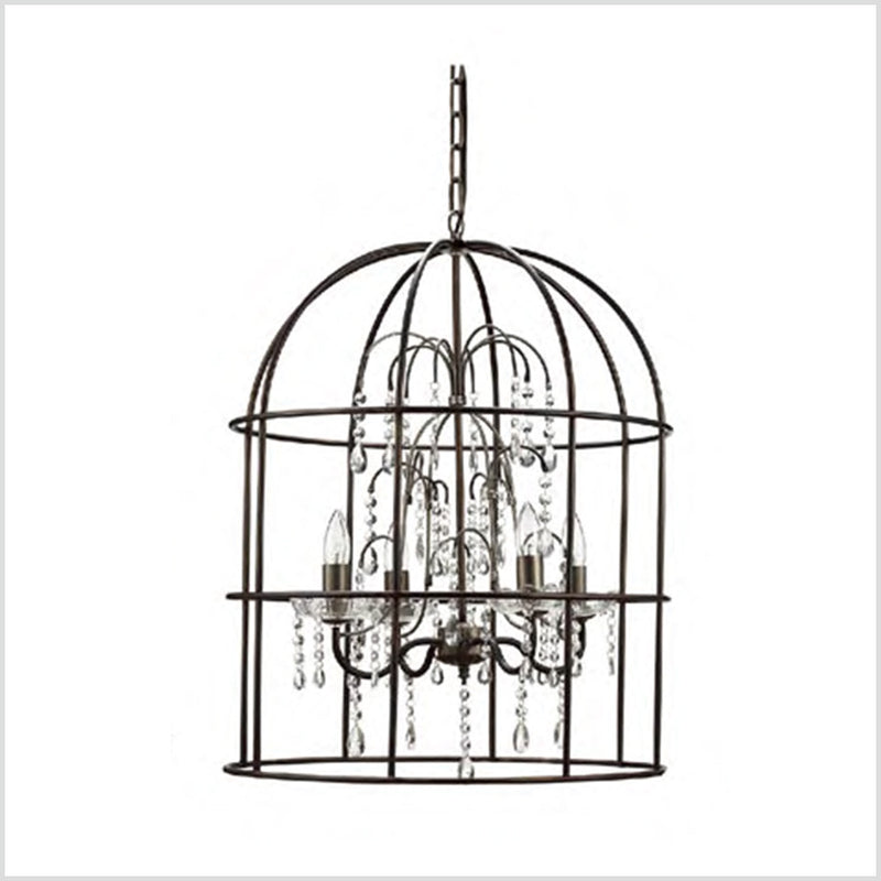 Metal Birdcage Chandelier with Glass Drop