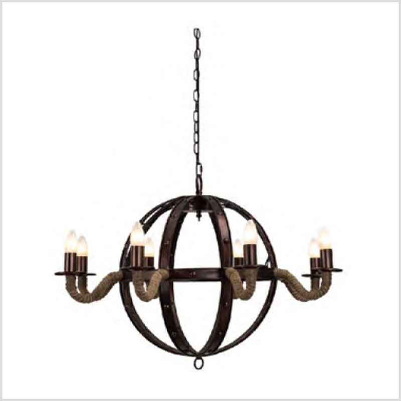 Metal & Jute Cord Lantern Shape Chandelier
