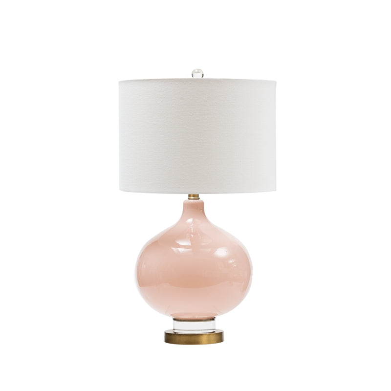 Glass Table Lamp w/ Crystal & Metal Base, Pink