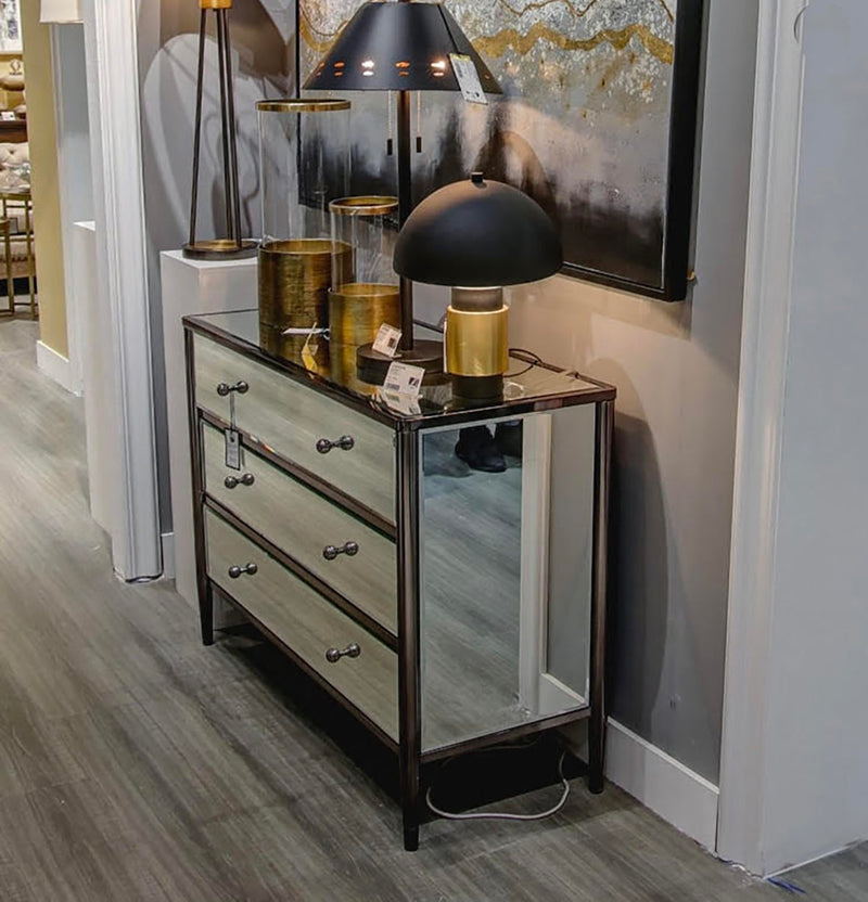 Midnight Black Nickel Metal and Mirror 3 Drawer Chest