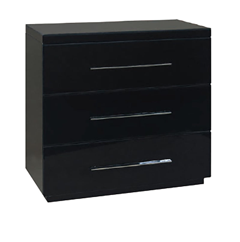 MERCURY BLACK GLASS AND ANTIQUE BRASS HARDWARE 3 DRAWER CHEST