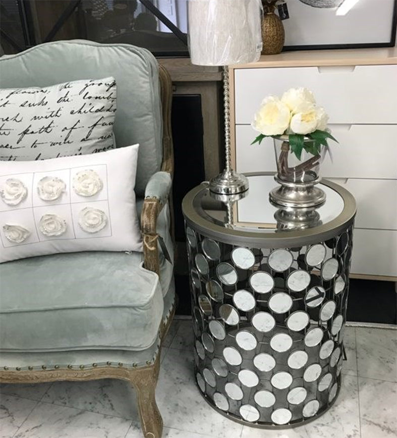 Clearance ! Melros Silver Mirrored Side Table