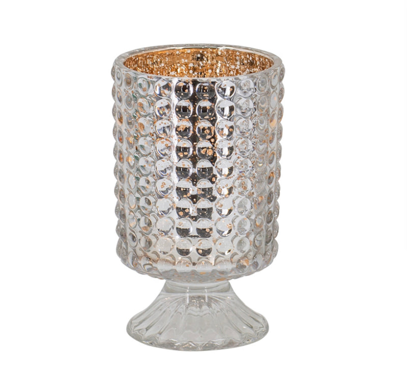 Hobnail Glass Hurricane/Rose Gold Mercury Interior