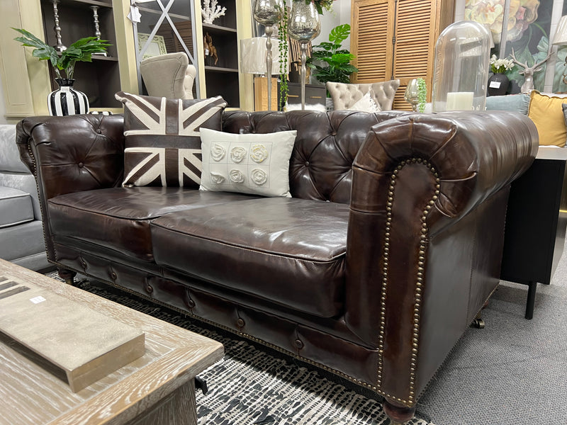 Top Grain Leather Chesterfield 2 seater in Vintage Brown