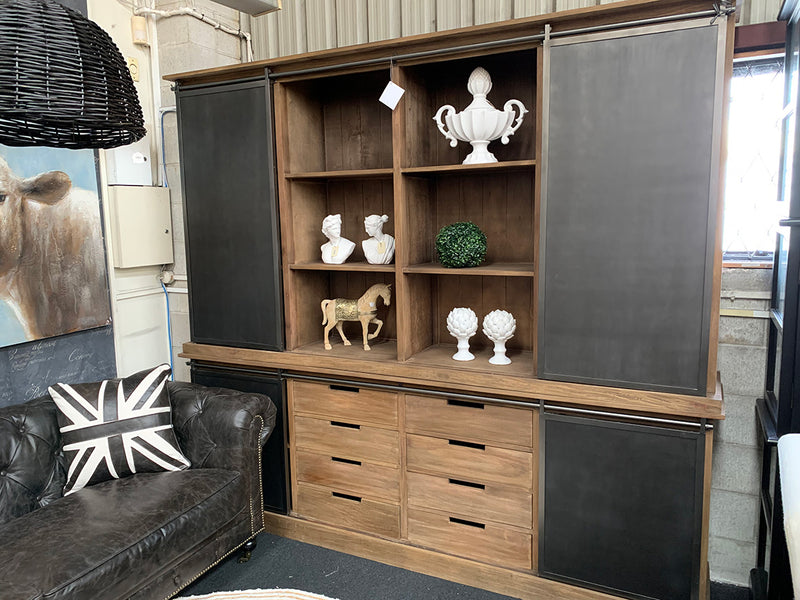 Industrial Loft Wood Metal Bookcase Cabinet