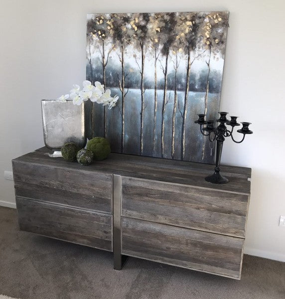 Stainless steel /Elm Buffet Cabinet