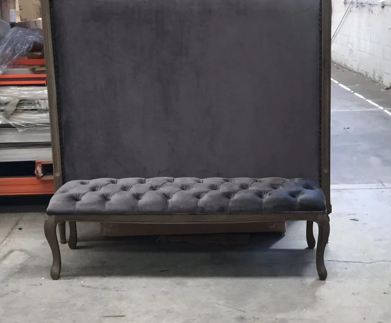 French Country OAK Bench / Charcoal Velvet