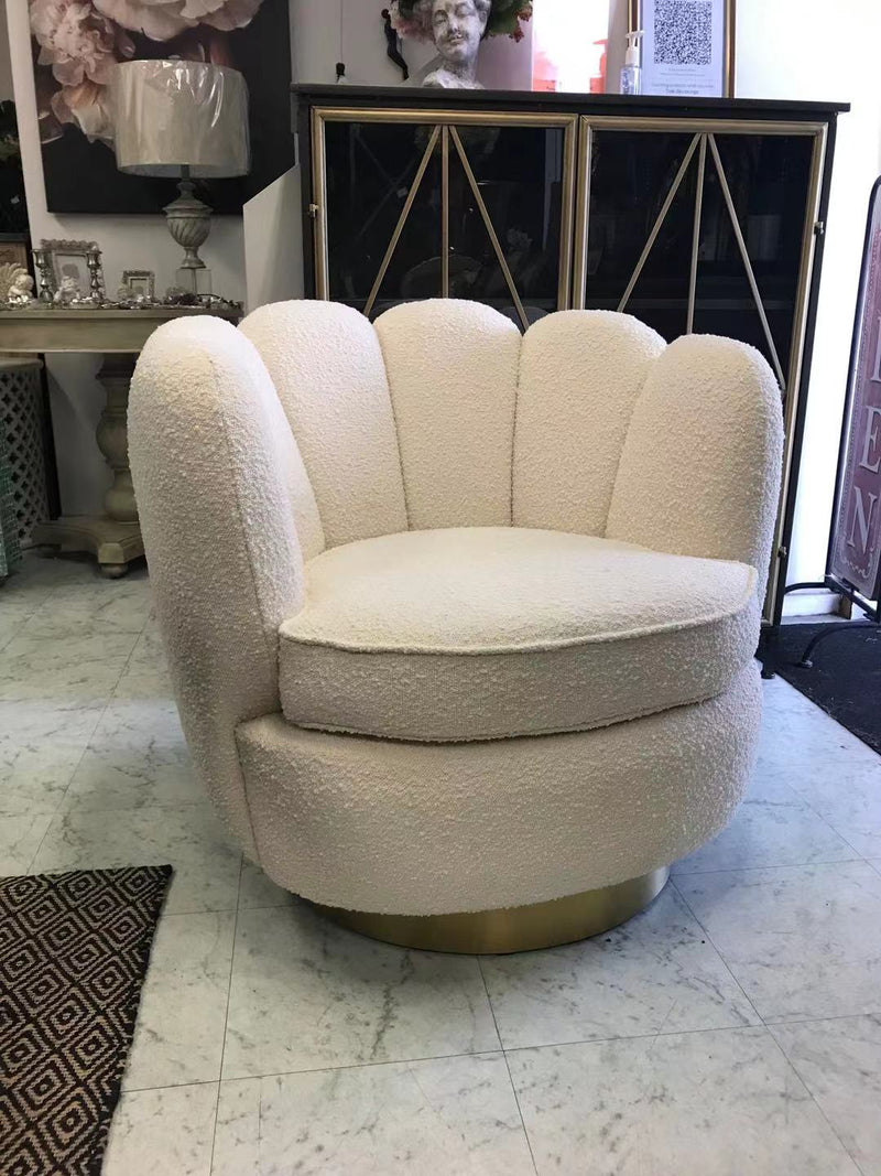 Modern Classic Ivory Upholstered Swivel Occasional Arm Chair