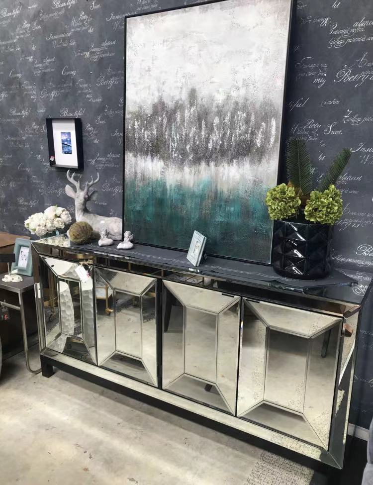 Grand 4 Door Beveled Mirror Picture Frame Sideboard