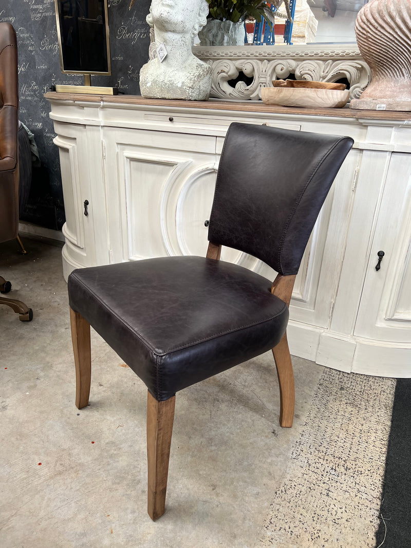 Top Grain Leather French Dining Chair /Oak Legs - Black