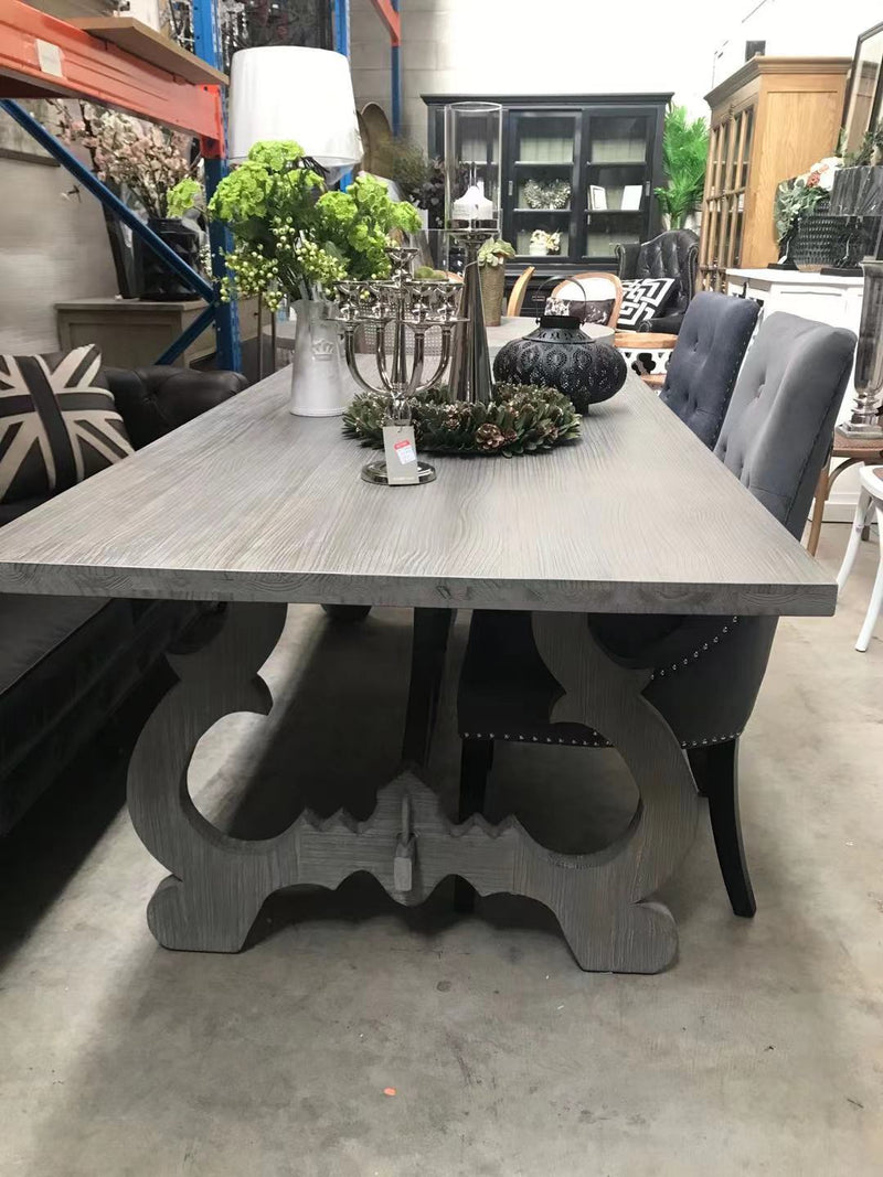 Last One! Nantes French Country 2.2m Wood Dining Table- Mud Grey