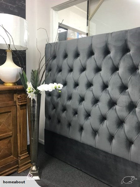 King/ Buttoned 150cmHigh Charcoal velvet Headboard