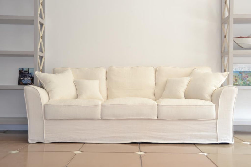 Deauville SlipCover Sofa White 100% Belgium linen