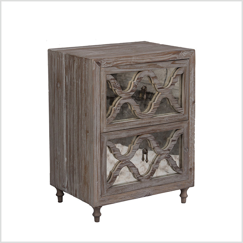 Mirrored/Wood 2 Drawer Bedside Mud Grey