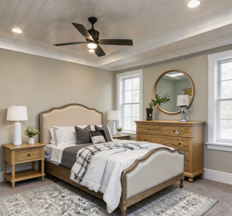 Jorma French Country Oak Frame Upholstered SuperKing Size Bed