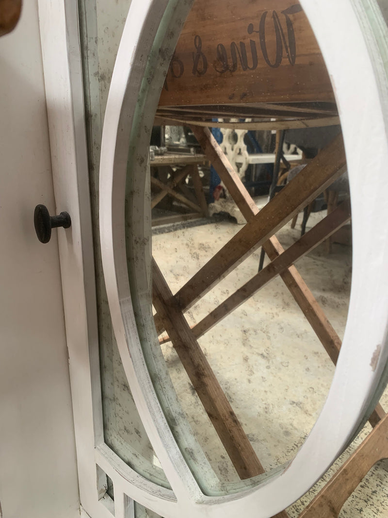 Distressed 2.08M Cabinet with Antique Mirror Panelled Door/Antique White