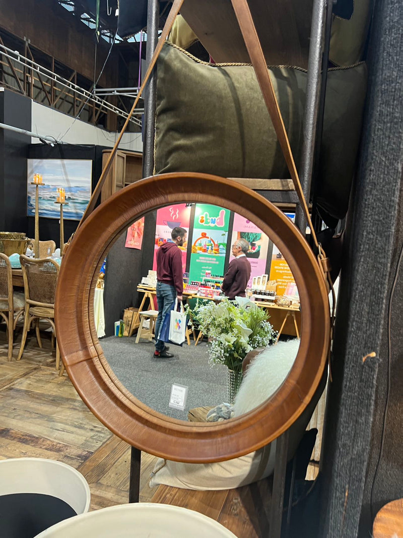 LEATHER ROUND MIRROR TAN
