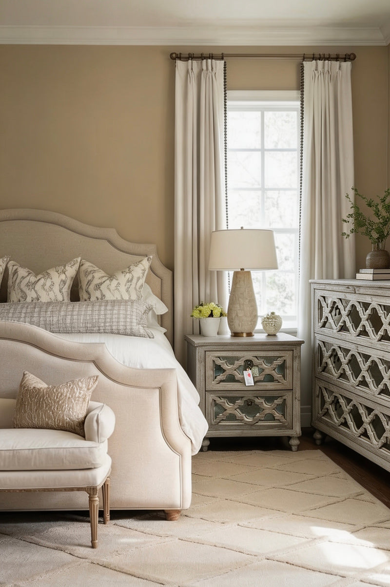 Mirrored/Wood 2 Drawer Bedside Mud Grey