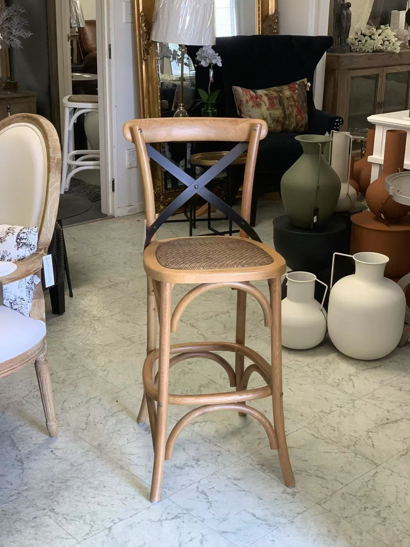 Metal Cross  Back OAK Bar Chair Natural OAK