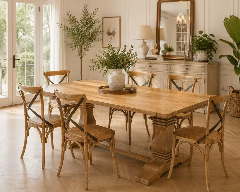 2m Oak Wood Trestle Dining Table