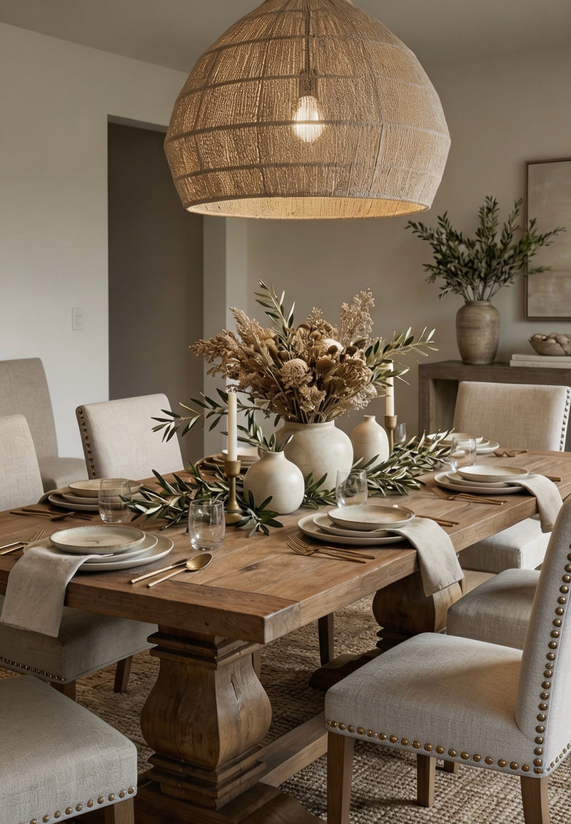 1.8-2.4m Extended  Wood Trestle Dining Table/ Natural Base