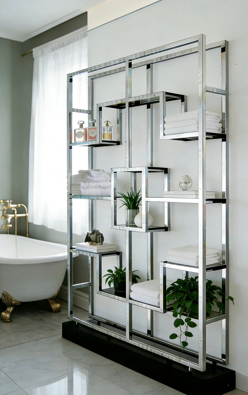 Modern Classic Clear Glass Stainless Steel Display Shelf