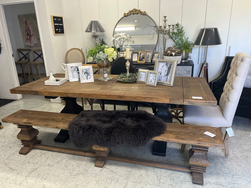 1.8-2.4m Extended  Wood Trestle Dining Table/ Black Base