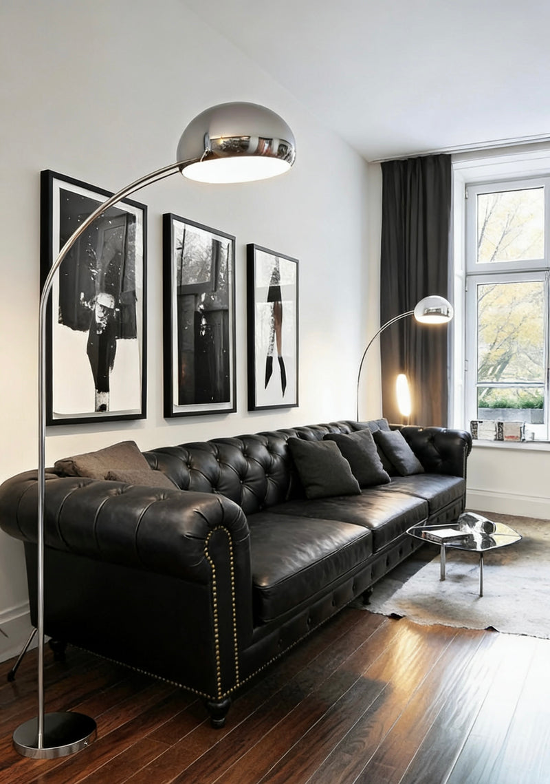 Top Grain Leather Chesterfield 3 Seater Sofa- Black