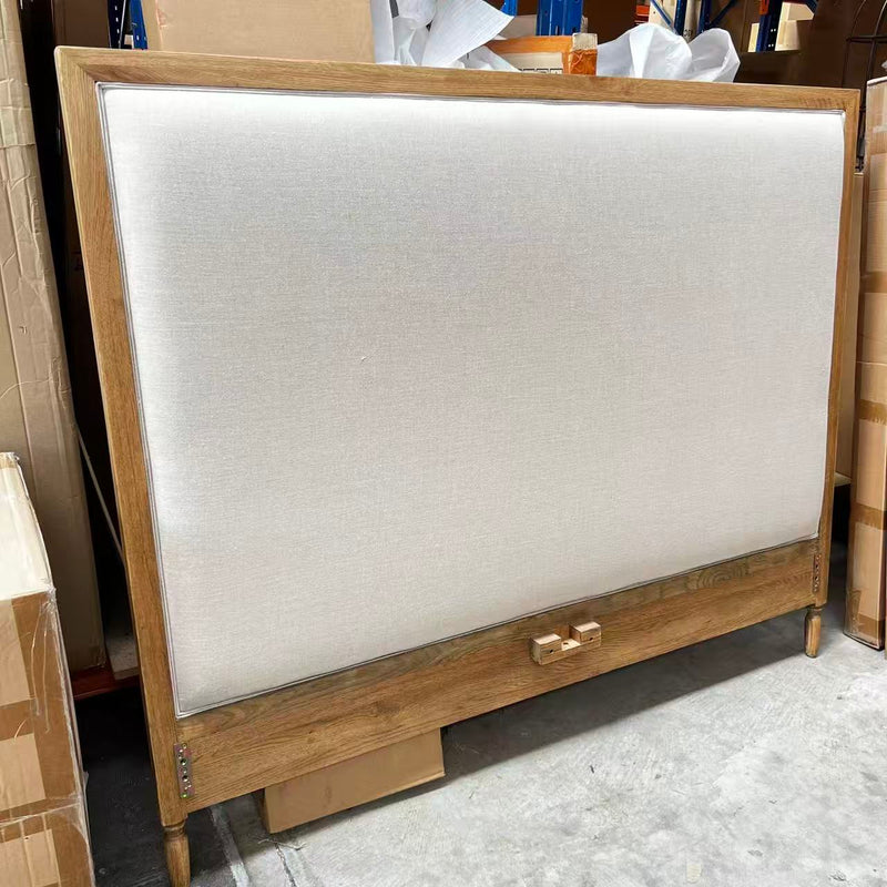 CAROLINE FABRIC PANEL OAK BED King /Without Routed Groove Details