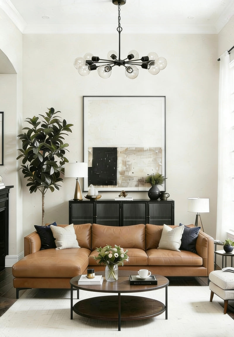 Metal Pendant Lamp w/ 10 Lights & Glass Bulbs, Antique Black