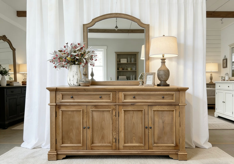 French Country Style Oak Wood Buffet Sideboard
