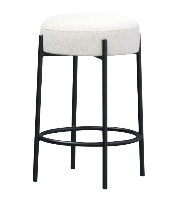 BARSTOOL W/ WHITE BOULCE FABRIC/BLACK STEEL FRAME