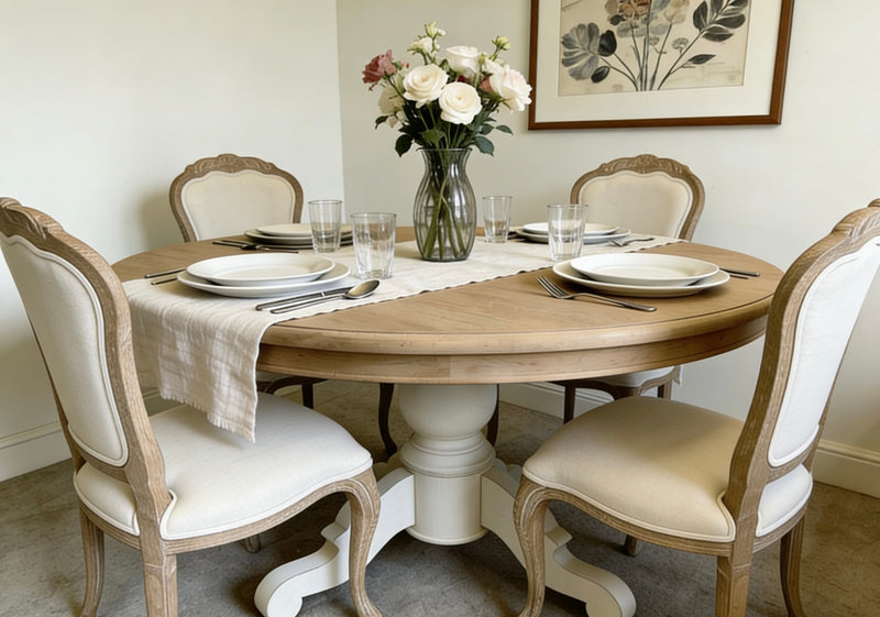 1.4M Round French Country Dining Table White/ Natural