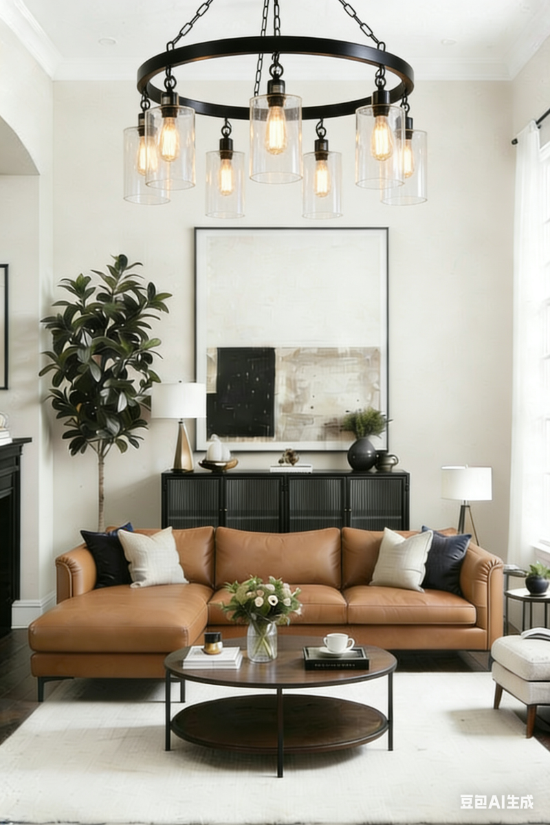 Modern Iron Chandelier w/ Glass Shades