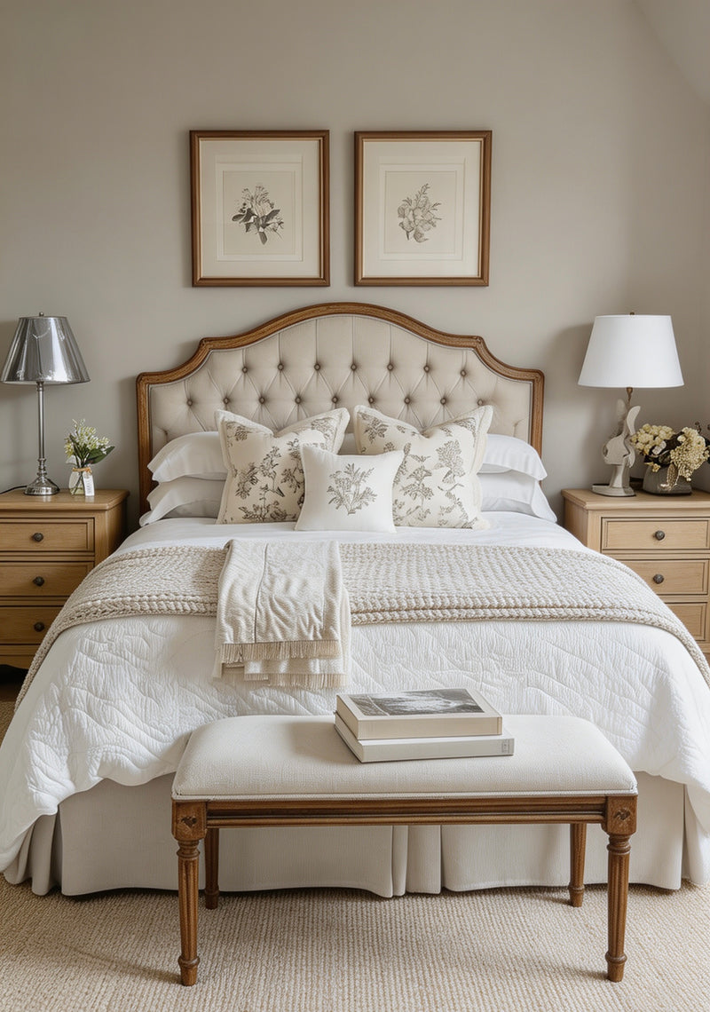 Queen French Villa OAK Bed Natural