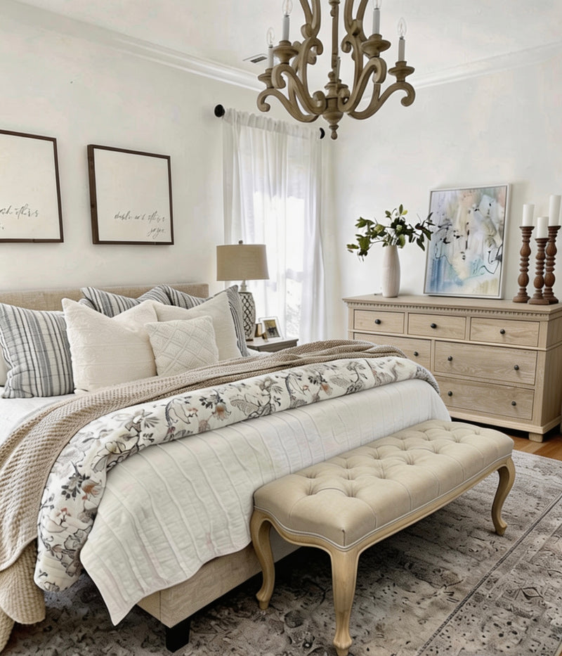 Maison French Country--Large  3 drawer bed side table-Light OAK