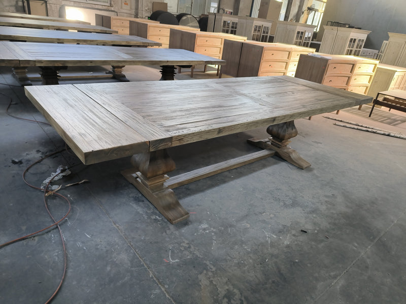 2.4-3.3m Extended Reclaimed Wood Trestle Dining Table